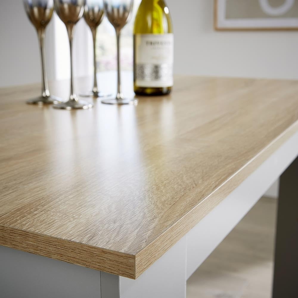 Grey Dining Table & 2 Benches Set – Oak Effect Top, Space Saving, Modern - Kwikley