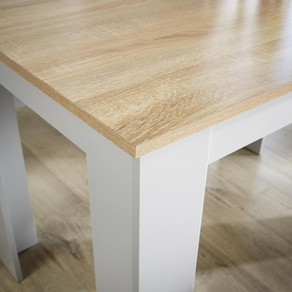 Grey Dining Table & 2 Benches Set – Oak Effect Top, Space Saving, Modern - Kwikley