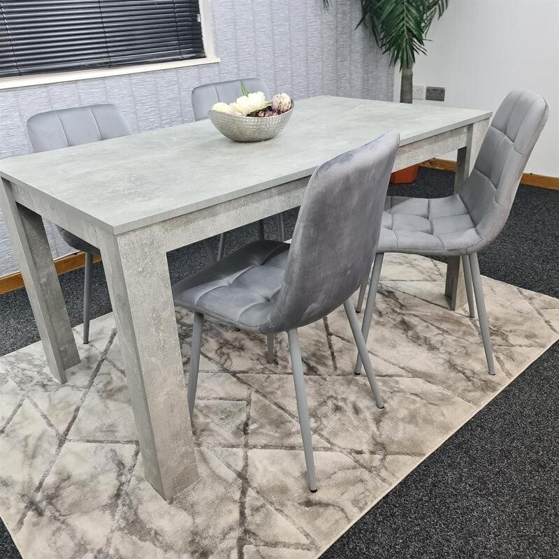 Grey Dining Table Set with 4 Upholstered Chairs – Modern Concrete Look - Kwikley
