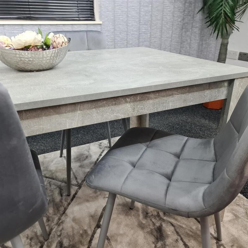 Grey Dining Table Set with 4 Upholstered Chairs – Modern Concrete Look - Kwikley