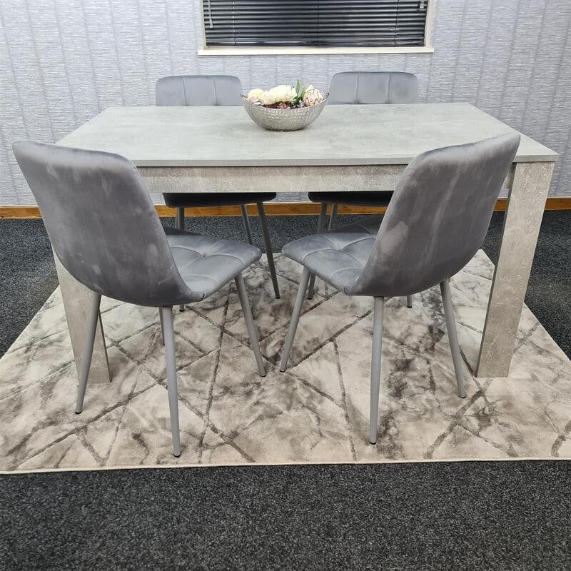 Grey Dining Table Set with 4 Upholstered Chairs – Modern Concrete Look - Kwikley