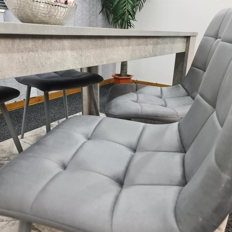 Grey Dining Table Set with 4 Upholstered Chairs – Modern Concrete Look - Kwikley