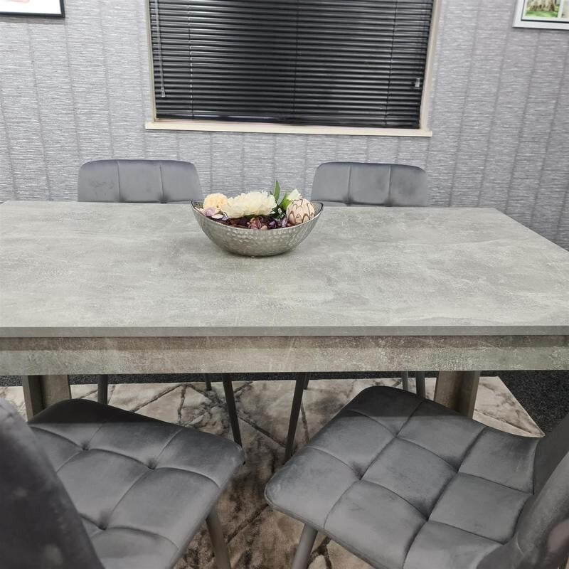 Grey Dining Table Set with 4 Upholstered Chairs – Modern Concrete Look - Kwikley