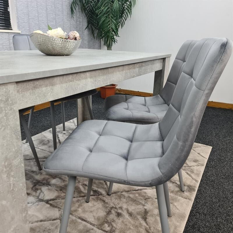 Grey Dining Table Set with 4 Upholstered Chairs – Modern Concrete Look - Kwikley