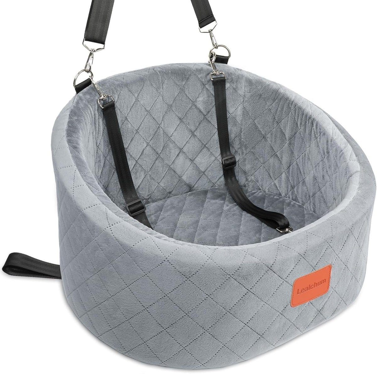 Grey Dog Car Seat Memory Foam Travel Bed w 2 Safety Leashes Small - Kwikley