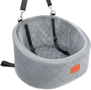 Grey Dog Car Seat Memory Foam Travel Bed w 2 Safety Leashes Small - Kwikley
