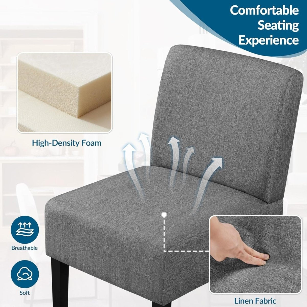 Grey Fabric Dining Accent Chair Solid Wood Legs Bedroom Living - Kwikley