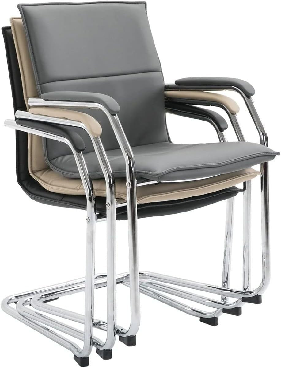 Grey Faux Leather Stackable Cantilever Office Meeting Room Chair Chrome Frame - Kwikley