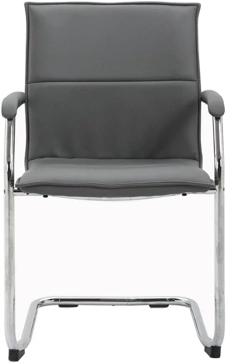 Grey Faux Leather Stackable Cantilever Office Meeting Room Chair Chrome Frame - Kwikley