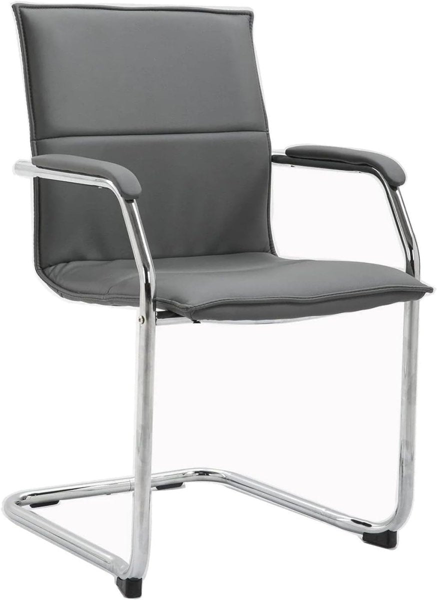 Grey Faux Leather Stackable Cantilever Office Meeting Room Chair Chrome Frame - Kwikley