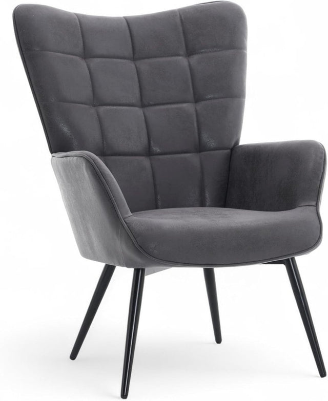 Grey Faux Leather Wingback Accent Chair Tufted Lounge Armchair