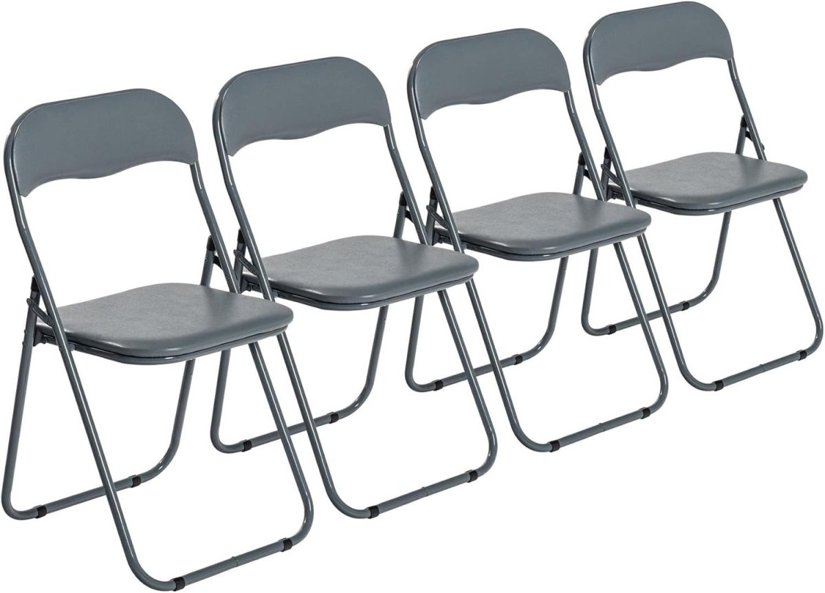 Grey Folding Chairs Padded Metal Frame Set of 4 Heavy Duty - Kwikley