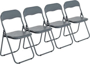 Grey Folding Chairs Padded Metal Frame Set of 4 Heavy Duty - Kwikley