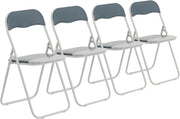Grey Folding Chairs Padded Metal Frame Set of 4 Space Saving - Kwikley