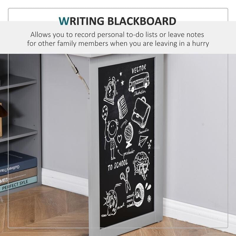 Grey Folding Wall Desk with Blackboard & Bookcase – Space Saving Office Unit - Kwikley