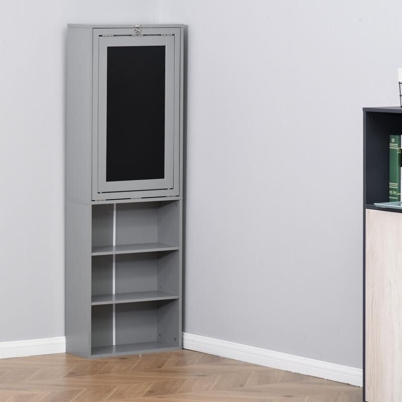 Grey Folding Wall Desk with Blackboard & Bookcase – Space Saving Office Unit - Kwikley