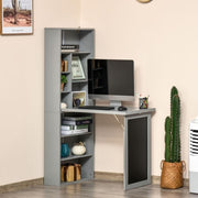 Grey Folding Wall Desk with Blackboard & Bookcase – Space Saving Office Unit - Kwikley