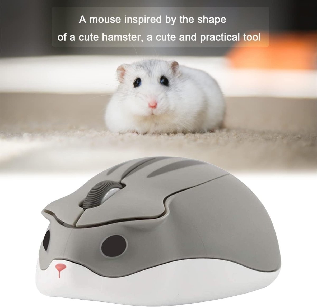 Grey Hamster Wireless Mouse Silent 1200DPI Cute USB PC Laptop - Kwikley