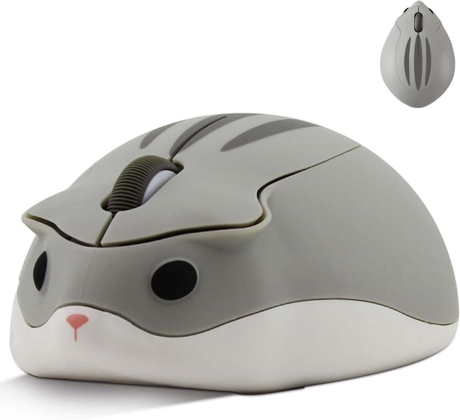 Grey Hamster Wireless Mouse Silent 1200DPI Cute USB PC Laptop - Kwikley