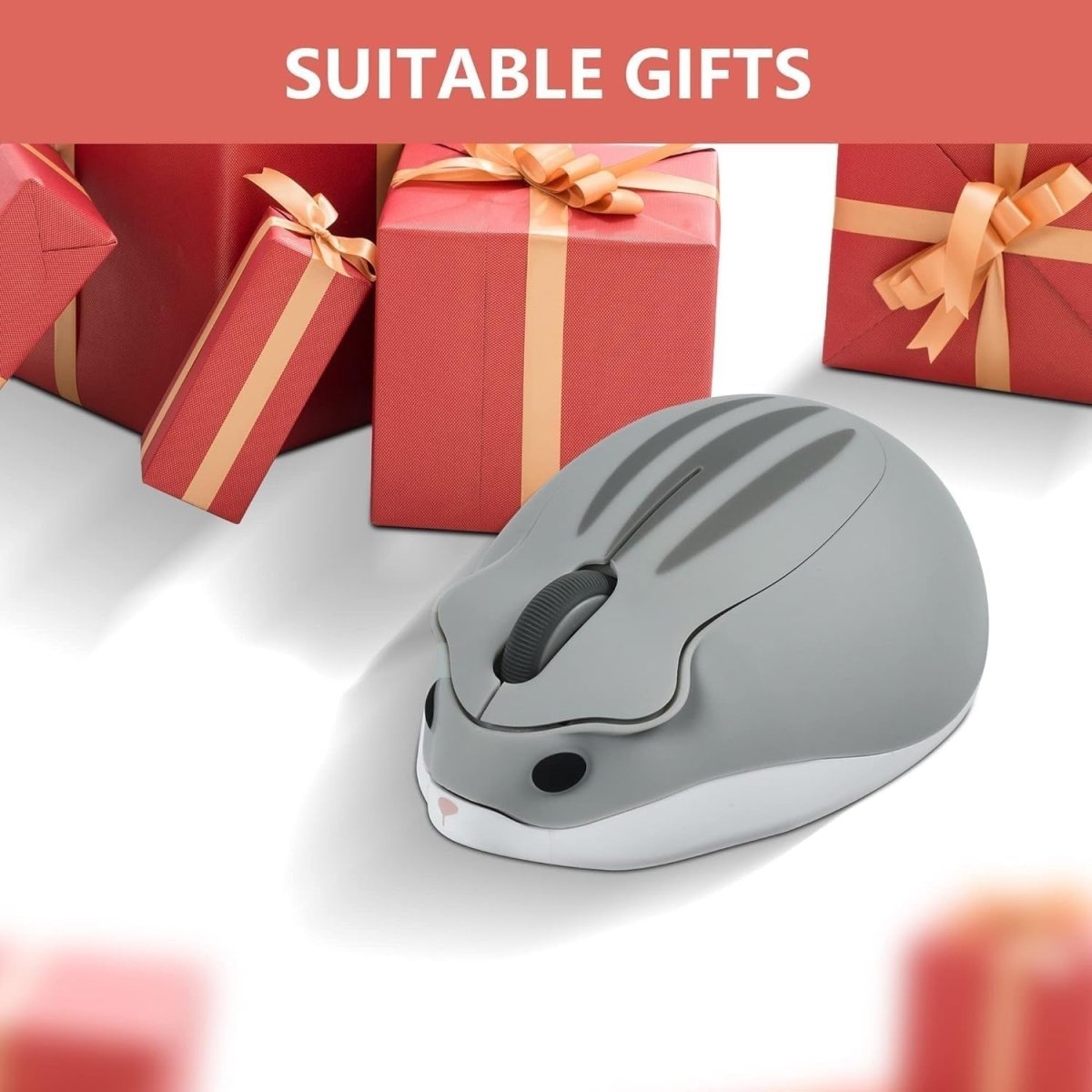 Grey Hamster Wireless Mouse Silent 1200DPI Cute USB PC Laptop - Kwikley