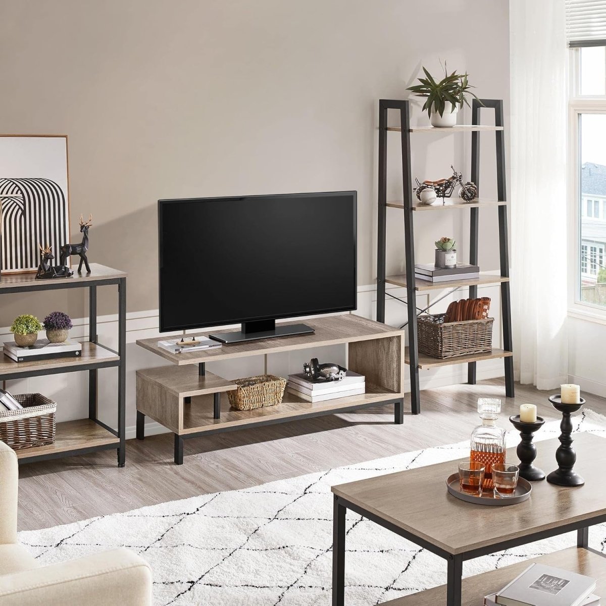 Grey Industrial TV Stand Unit with Shelf, Metal Frame, 106cm for 50" TVs - Kwikley