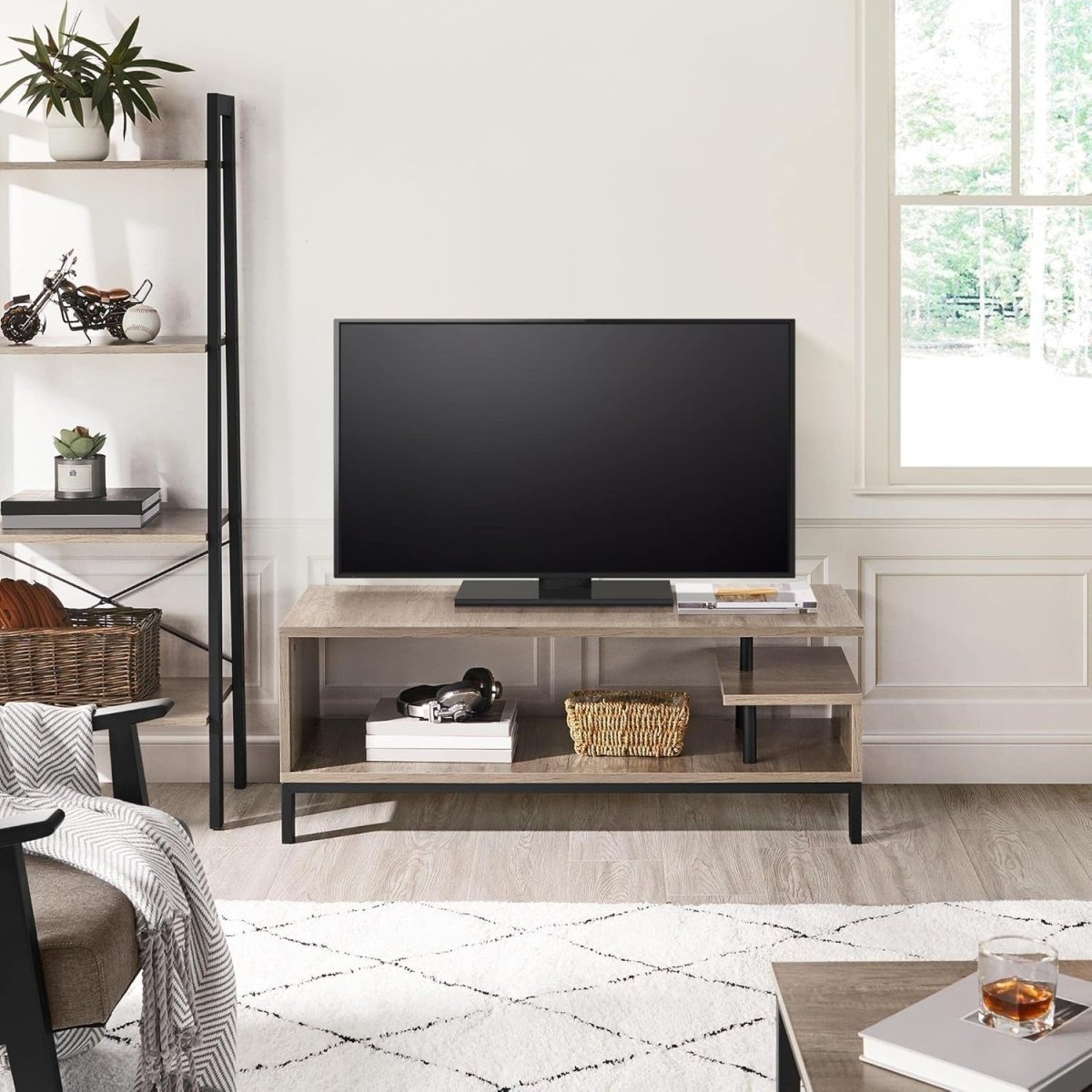 Grey Industrial TV Stand Unit with Shelf, Metal Frame, 106cm for 50" TVs - Kwikley