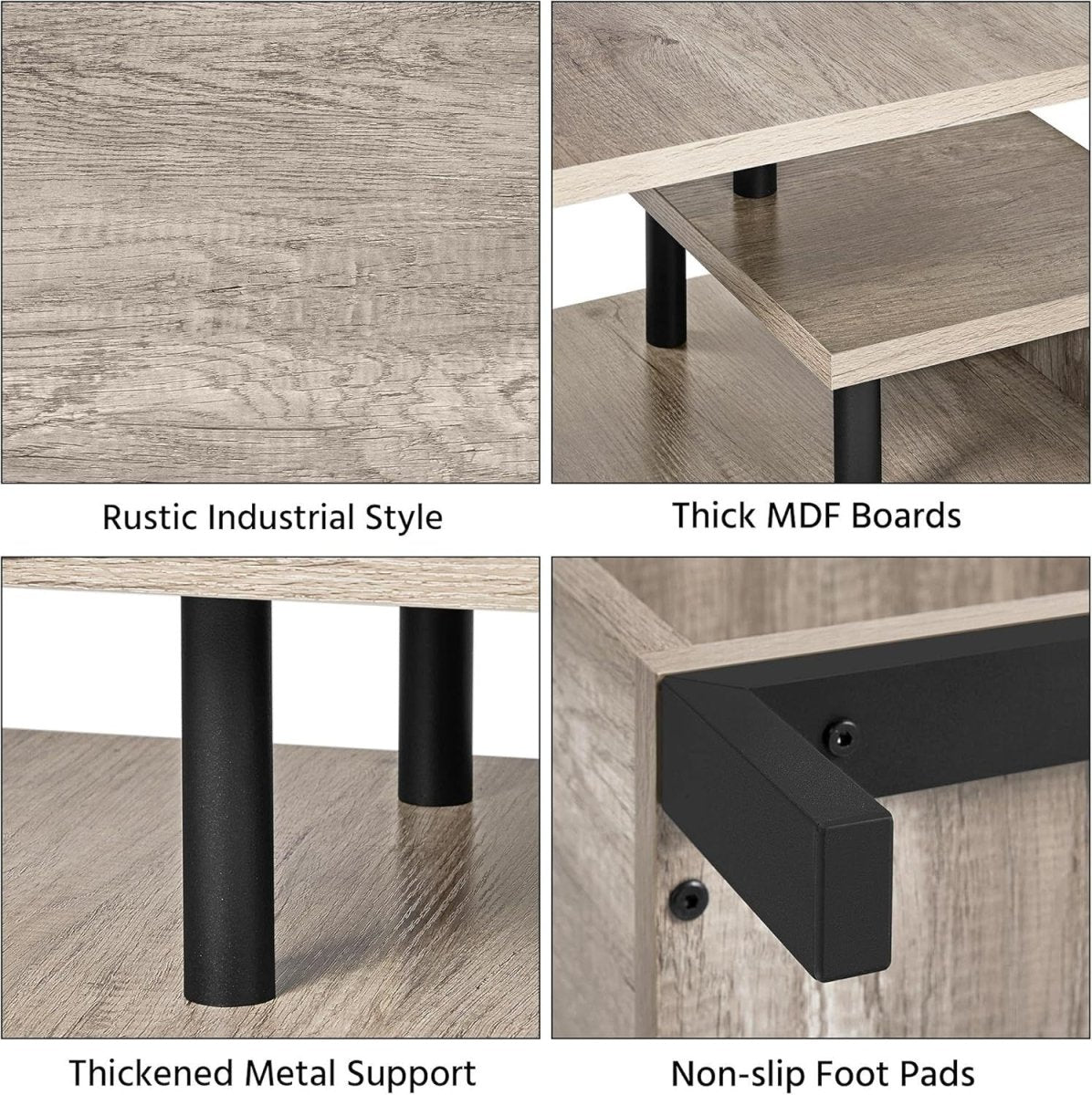 Grey Industrial TV Stand Unit with Shelf, Metal Frame, 106cm for 50" TVs - Kwikley