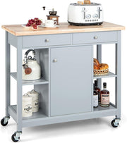 Grey Kitchen Island Cart 99cm Rubber Wood Top - Kwikley