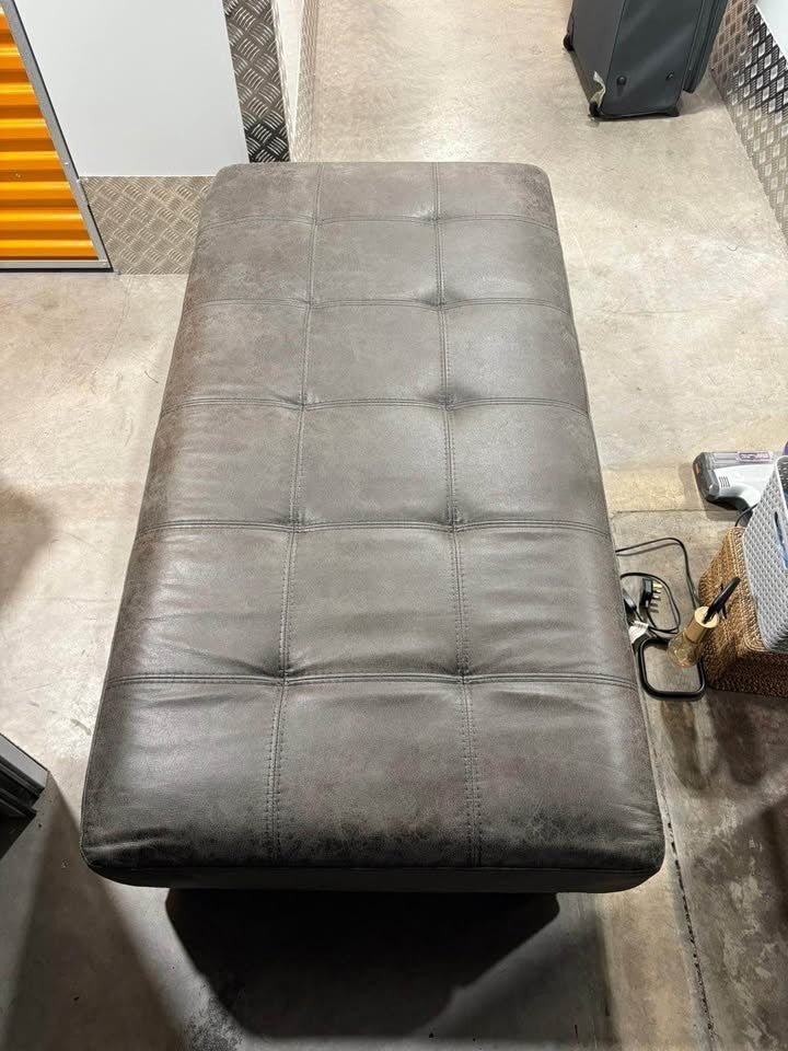 Grey Leather Corner Sofa L - Shape + Large Footstool (PTP) - Kwikley