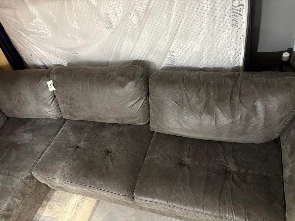 Grey Leather Corner Sofa L - Shape + Large Footstool (PTP) - Kwikley