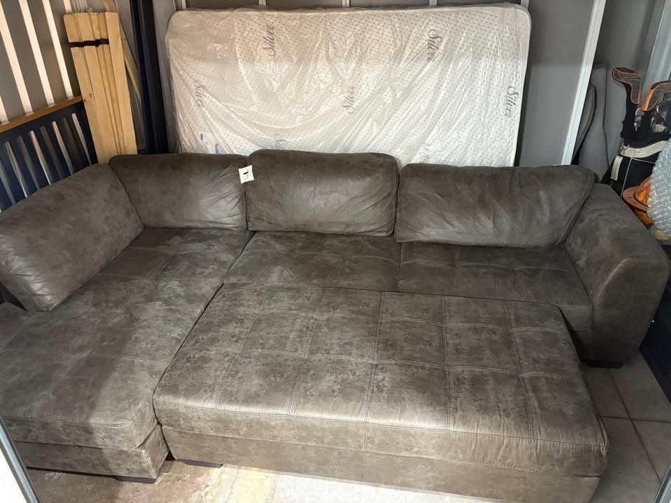 Grey Leather Corner Sofa L - Shape + Large Footstool (PTP) - Kwikley
