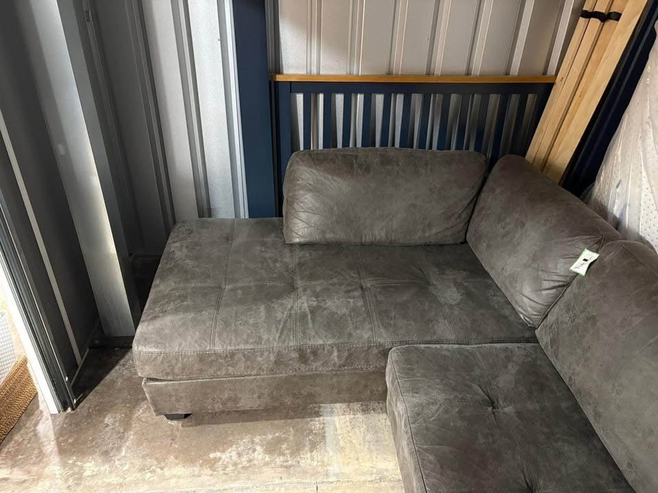 Grey Leather Corner Sofa L - Shape + Large Footstool (PTP) - Kwikley