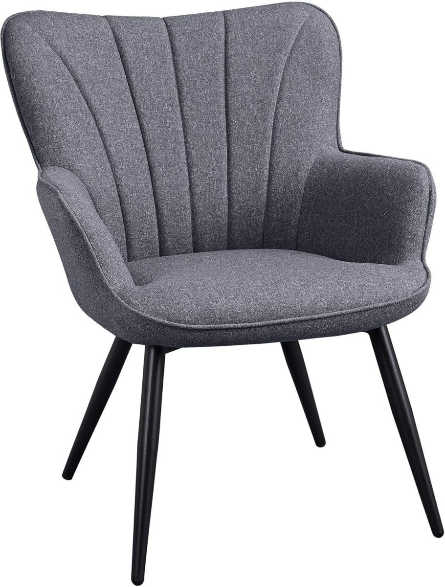 Grey Linen Accent Chair with High Back for Lounge, Vanity or Office - Kwikley