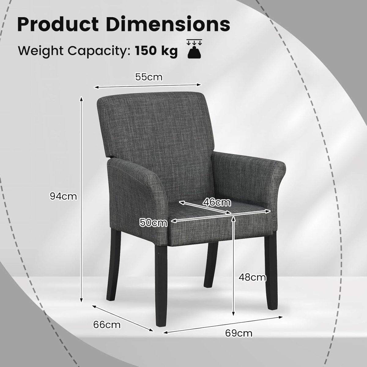 Grey Linen Fabric Accent Chair Lounge Armchair Wood Legs - Kwikley