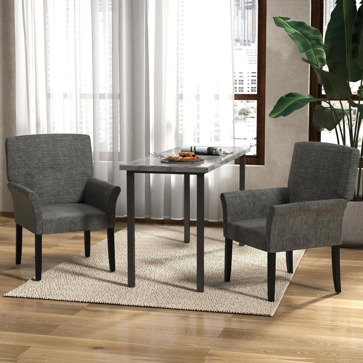 Grey Linen Fabric Accent Chair Lounge Armchair Wood Legs - Kwikley