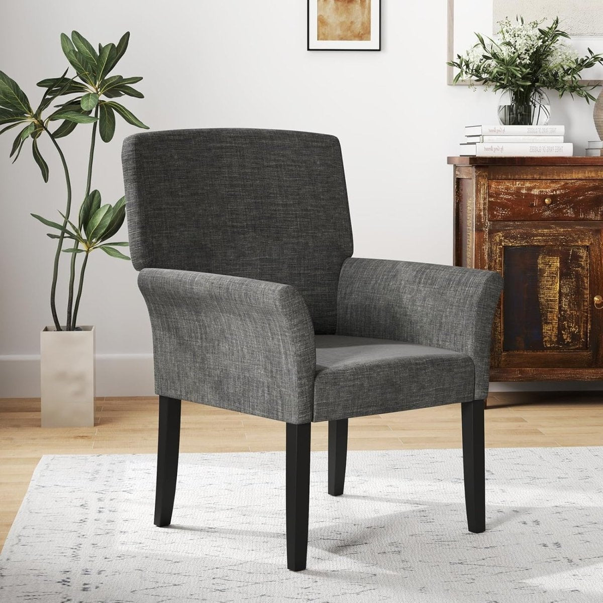 Grey Linen Fabric Accent Chair Lounge Armchair Wood Legs - Kwikley