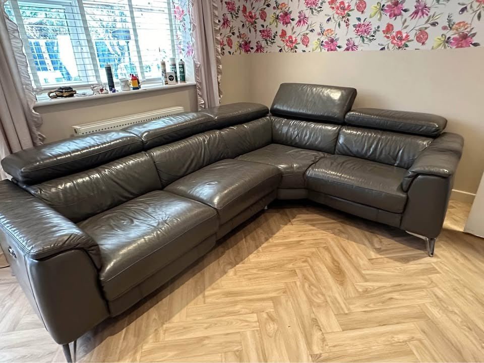 Grey Lux Recline L - Shape Sofa Leather Corner Sofa (PTP) - Kwikley