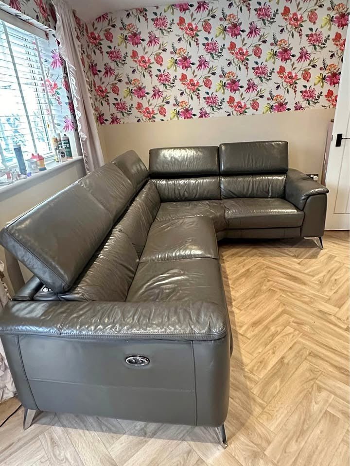 Grey Lux Recline L - Shape Sofa Leather Corner Sofa (PTP) - Kwikley