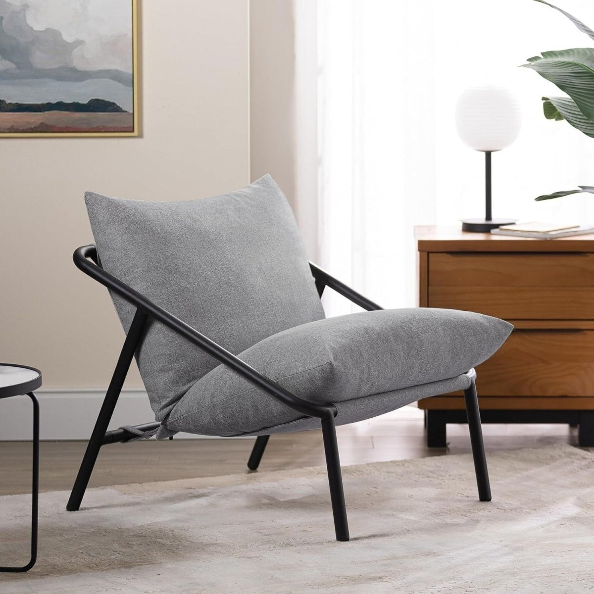 Grey Metal Frame Accent Chair | Shredded Foam Lounge Armchair, Modern - Kwikley