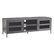 Grey Metal TV Stand with Glass Doors – Industrial Media Console Cabinet - Kwikley