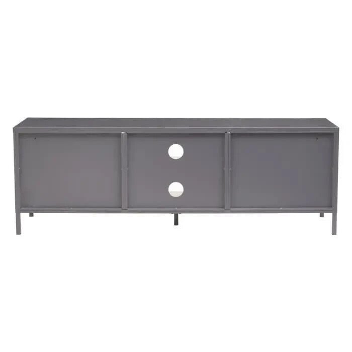 Grey Metal TV Stand with Glass Doors – Industrial Media Console Cabinet - Kwikley