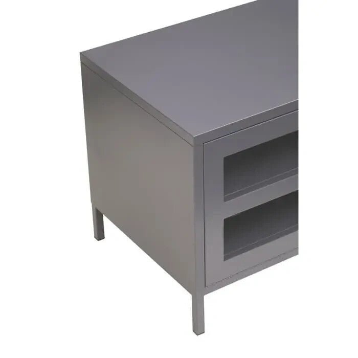 Grey Metal TV Stand with Glass Doors – Industrial Media Console Cabinet - Kwikley