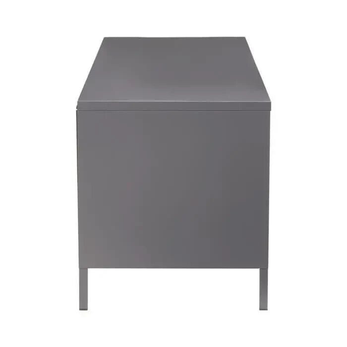 Grey Metal TV Stand with Glass Doors – Industrial Media Console Cabinet - Kwikley