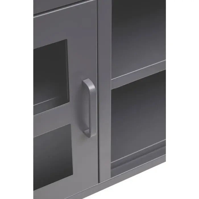 Grey Metal TV Stand with Glass Doors – Industrial Media Console Cabinet - Kwikley
