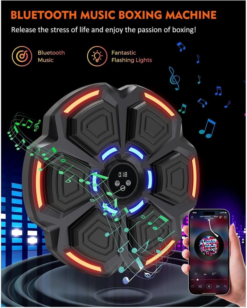 Grey Music Boxing Machine Orange LED Bluetooth Wall Punch Trainer 9 Modes - Kwikley