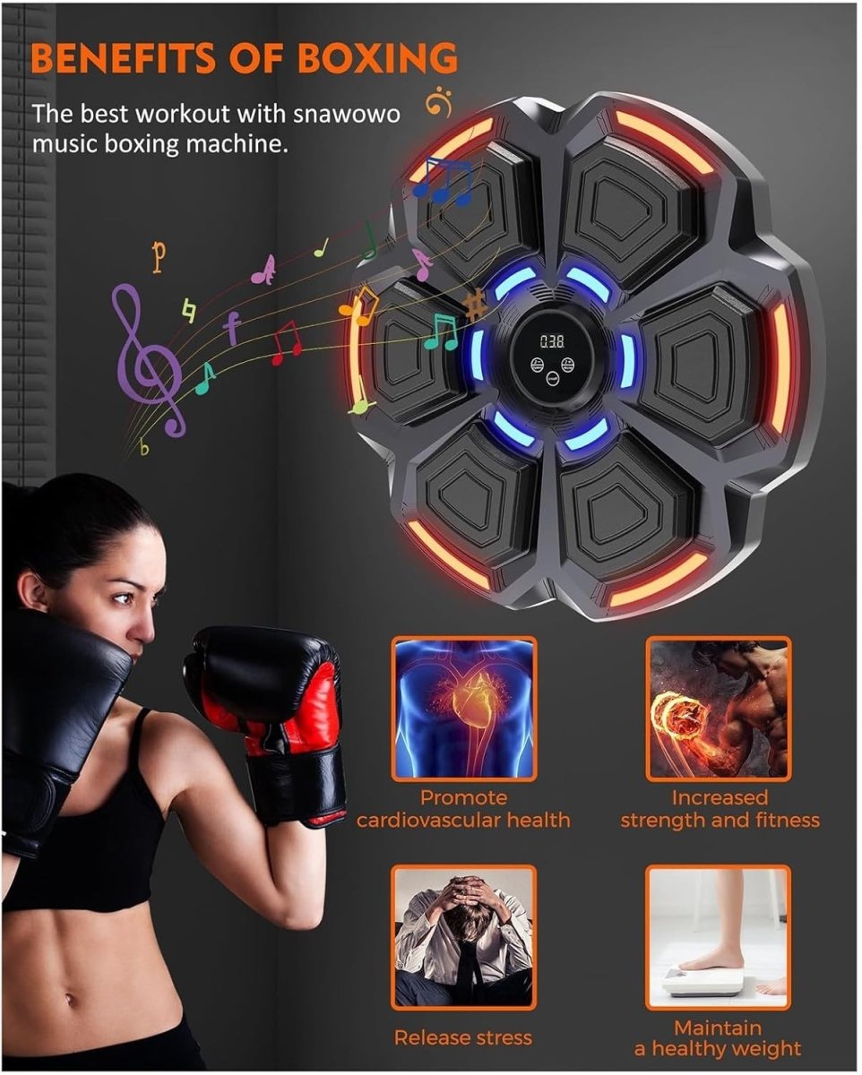Grey Music Boxing Machine Orange LED Bluetooth Wall Punch Trainer 9 Modes - Kwikley