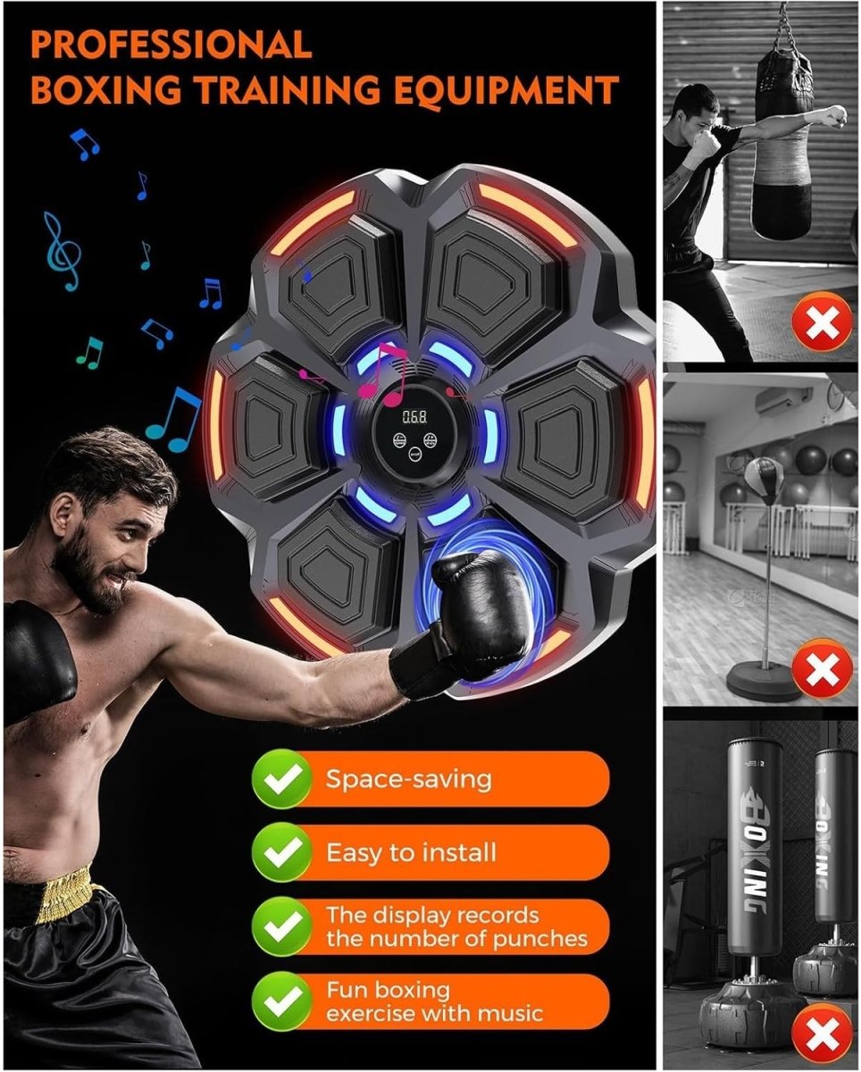 Grey Music Boxing Machine Orange LED Bluetooth Wall Punch Trainer 9 Modes - Kwikley