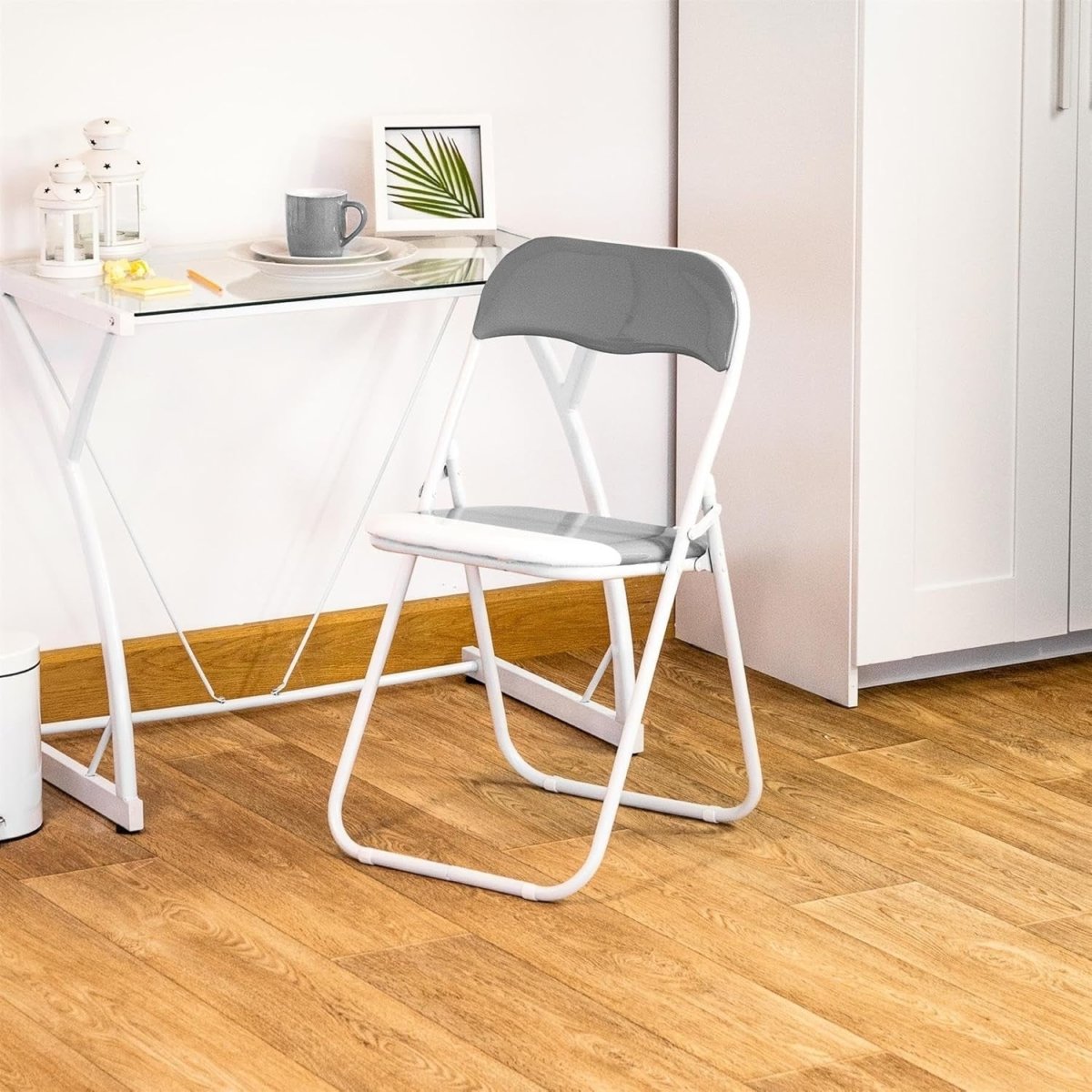 Grey Padded Folding Chairs Set of 6 – Foldable Metal Frame, Space - Saving - Kwikley