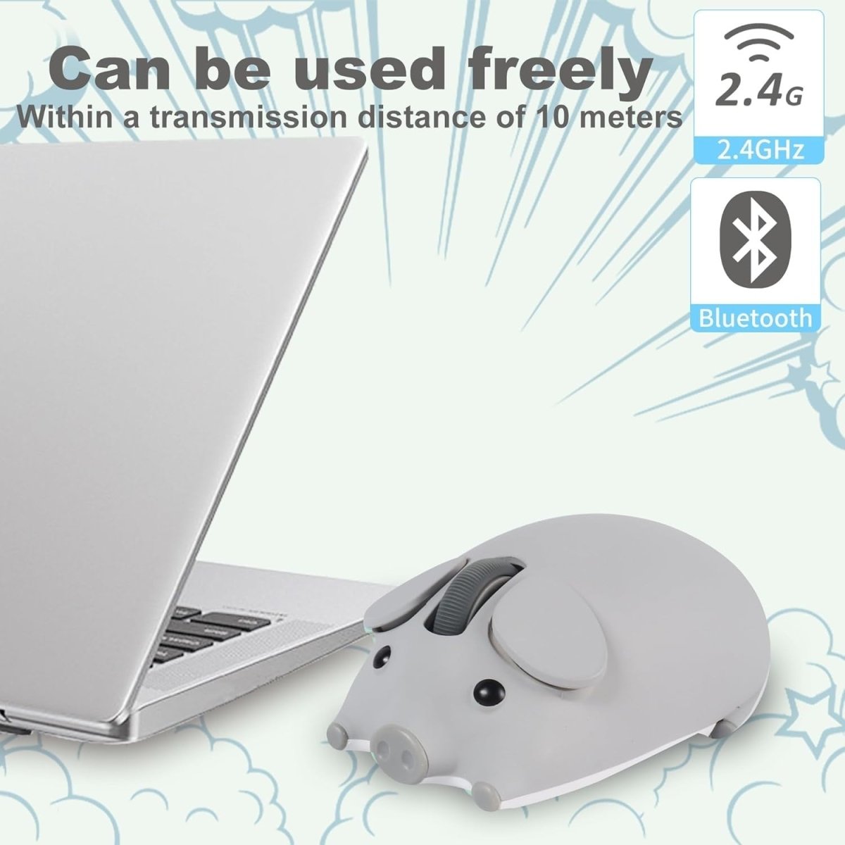 Grey Pig Wireless Mouse Bluetooth 5.1 2.4G Silent 1200DPI - Kwikley