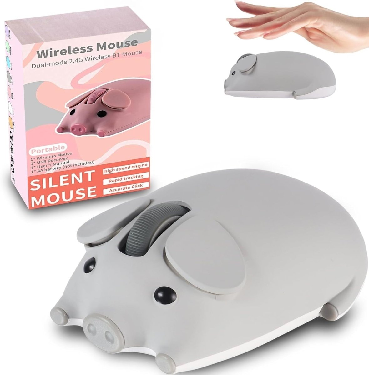Grey Pig Wireless Mouse Bluetooth 5.1 2.4G Silent 1200DPI - Kwikley